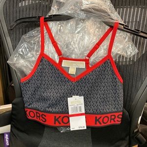 Michael Kors Logo Tape Stretch Nylon Racerback Sports Bra size XS